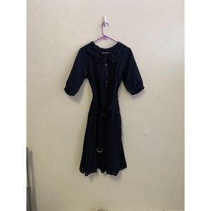 Lang and Lu boho contemporary navy eyelet long sleeve collared midi dress size S